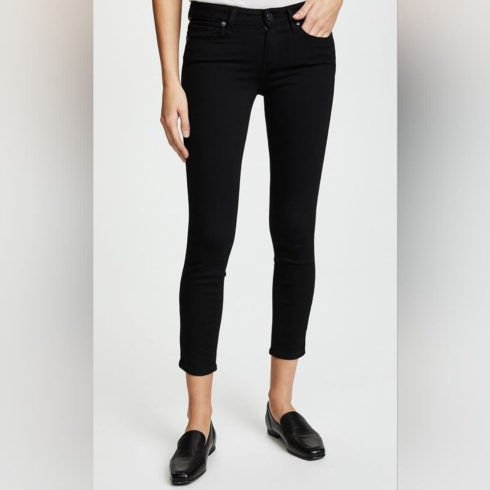 Paige Verdugo Crop Stretch Denim Jeans Black | High-Rise Size 27